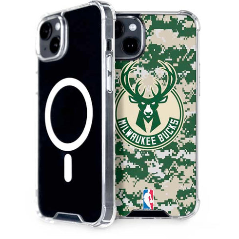NBA Milwaukee Bucks Camo Digi iPhone 15 Plus MagSafe Case
